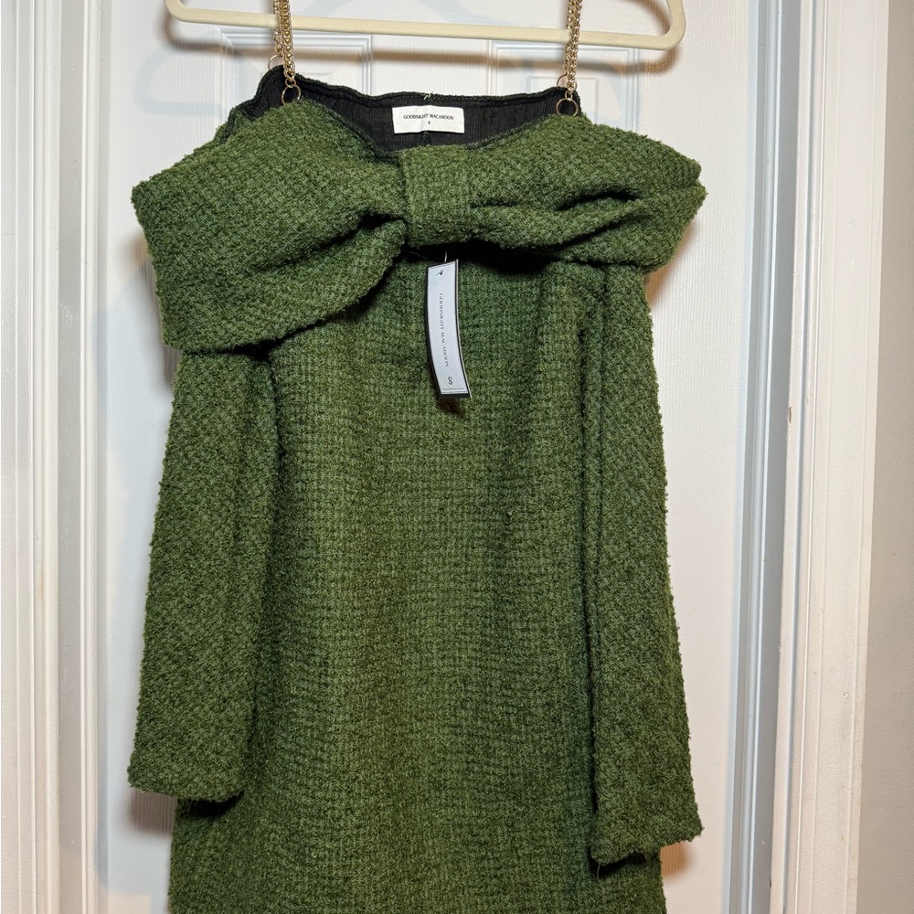 NWT Goodnight Macaroon Olive Green Bow Dress